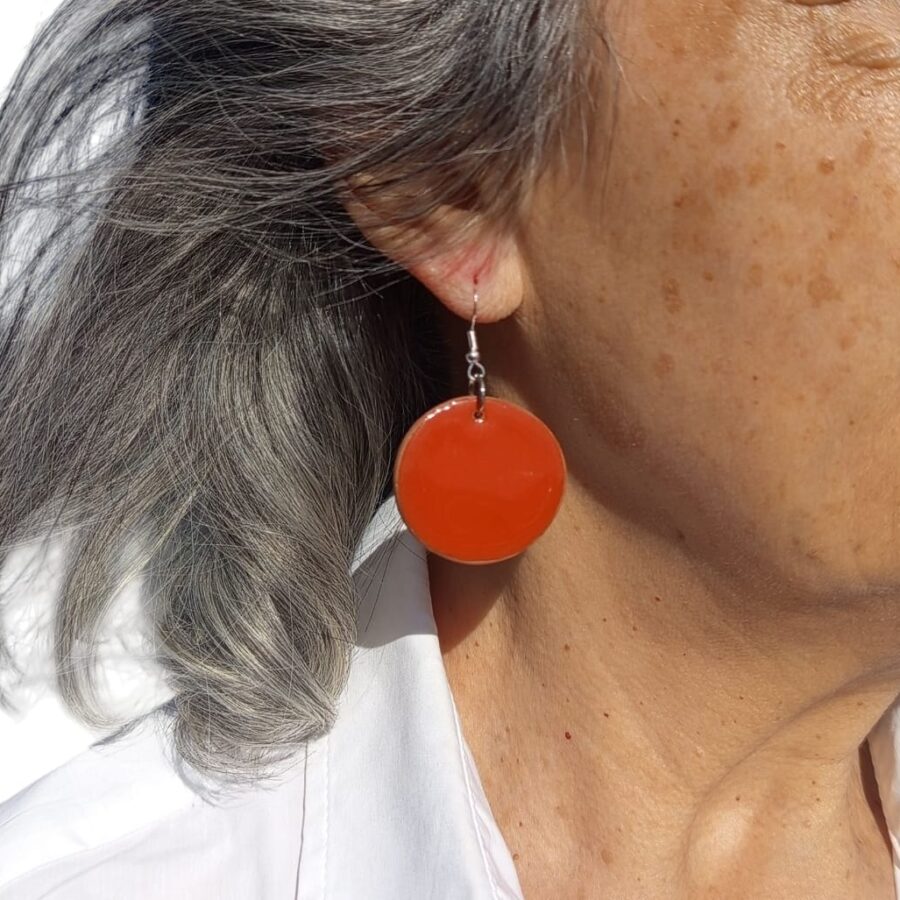 Pendientes redondos grandes naranja y rojo